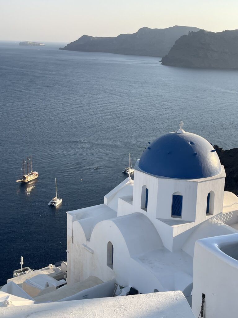 Santorini Yoga retreat Blue dome in Oia
